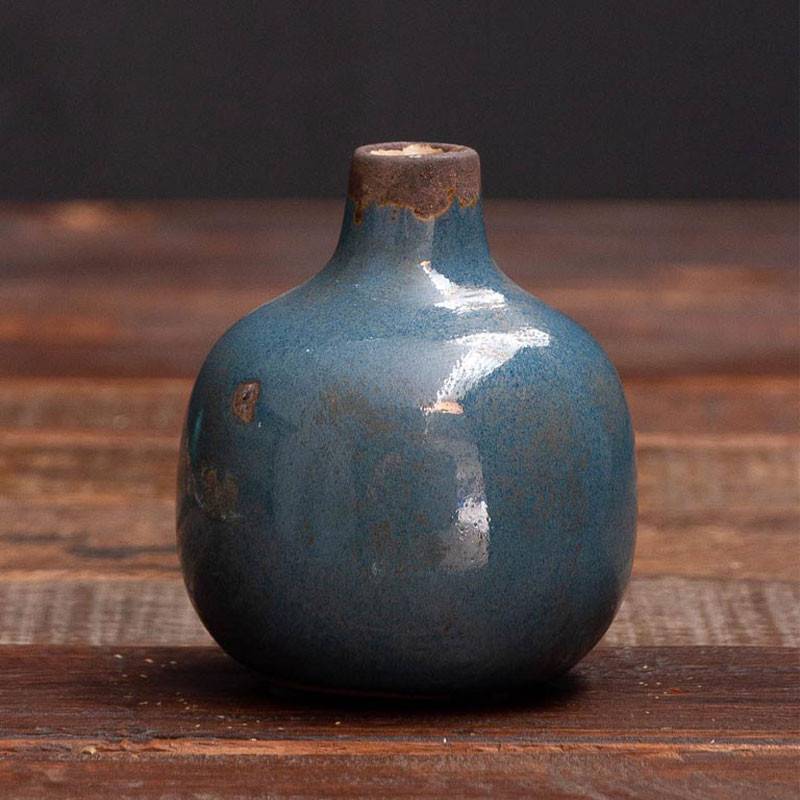 Vase Soliflore Céramique gris bleu 10x9cm - Image 3