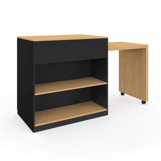 Ilot central VITO 94-155 cm bois noir avec table à manger extensible intégrée façon hêtre - Image 5