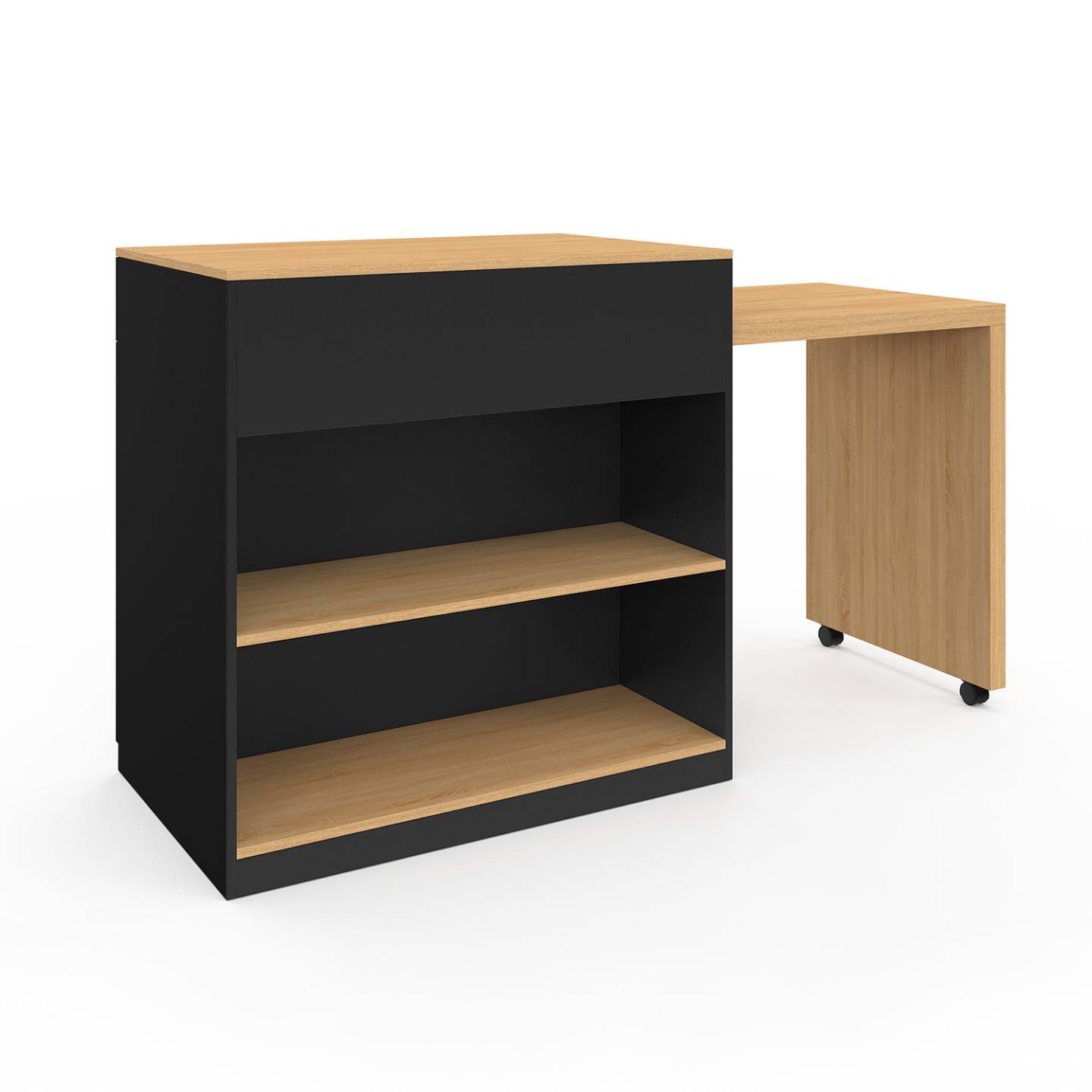 Ilot central VITO 94-155 cm bois noir avec table à manger extensible intégrée façon hêtre - Image 5