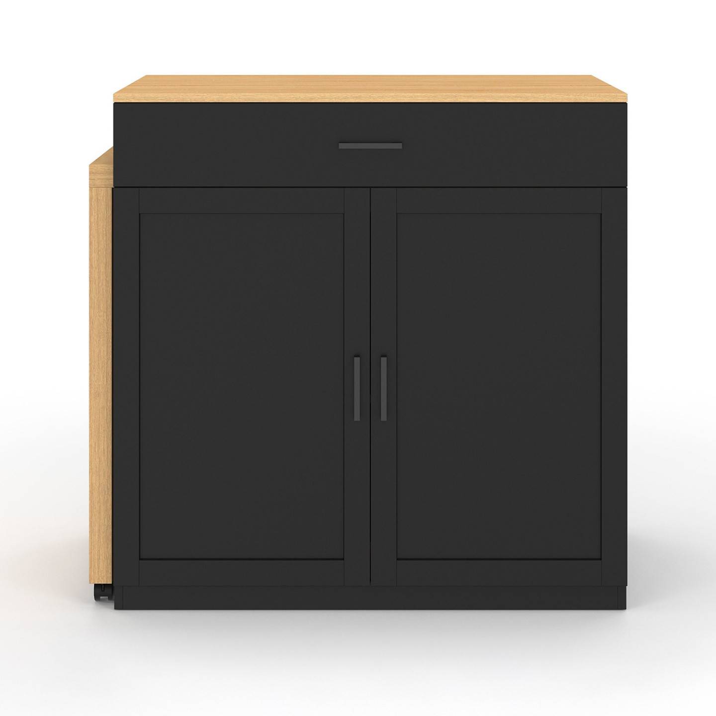 Ilot central VITO 94-155 cm bois noir avec table à manger extensible intégrée façon hêtre - Image 3