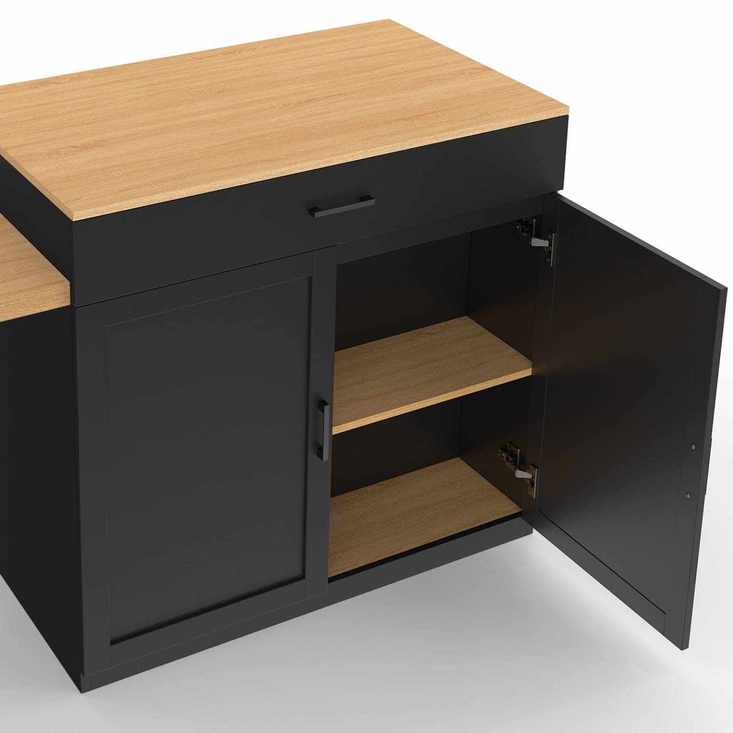 Ilot central VITO 94-155 cm bois noir avec table à manger extensible intégrée façon hêtre - Image 7