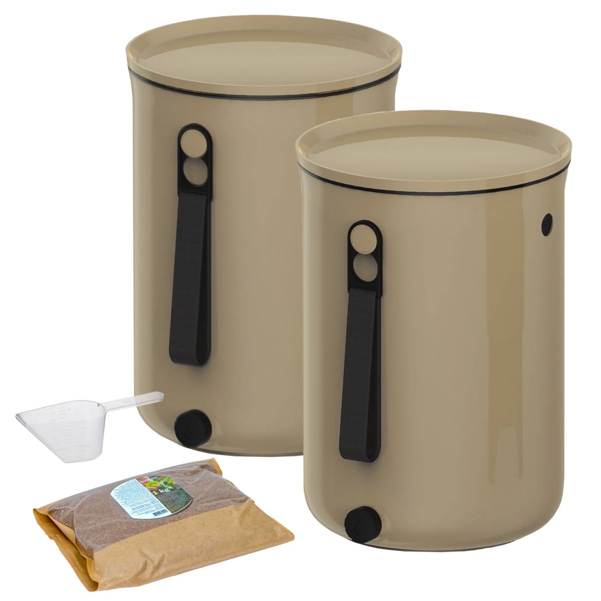 Lot 2 Composteurs  Bokashi en Plastique recyclé, marron, 9,6l+1 kg d'activateur - Imagen 1