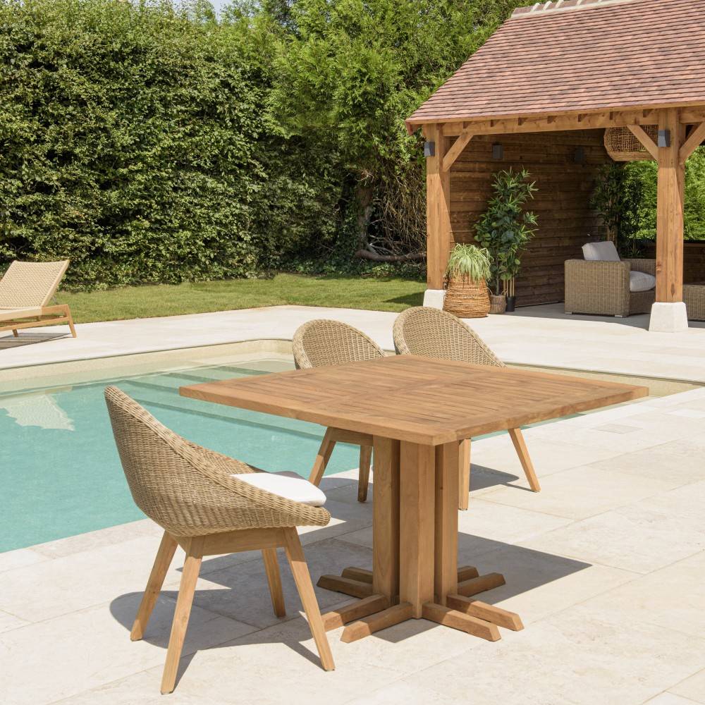 Macabane - KALLY - Table à manger jardin carrée 110x110cm en bois teck recyclé - Imagen 5