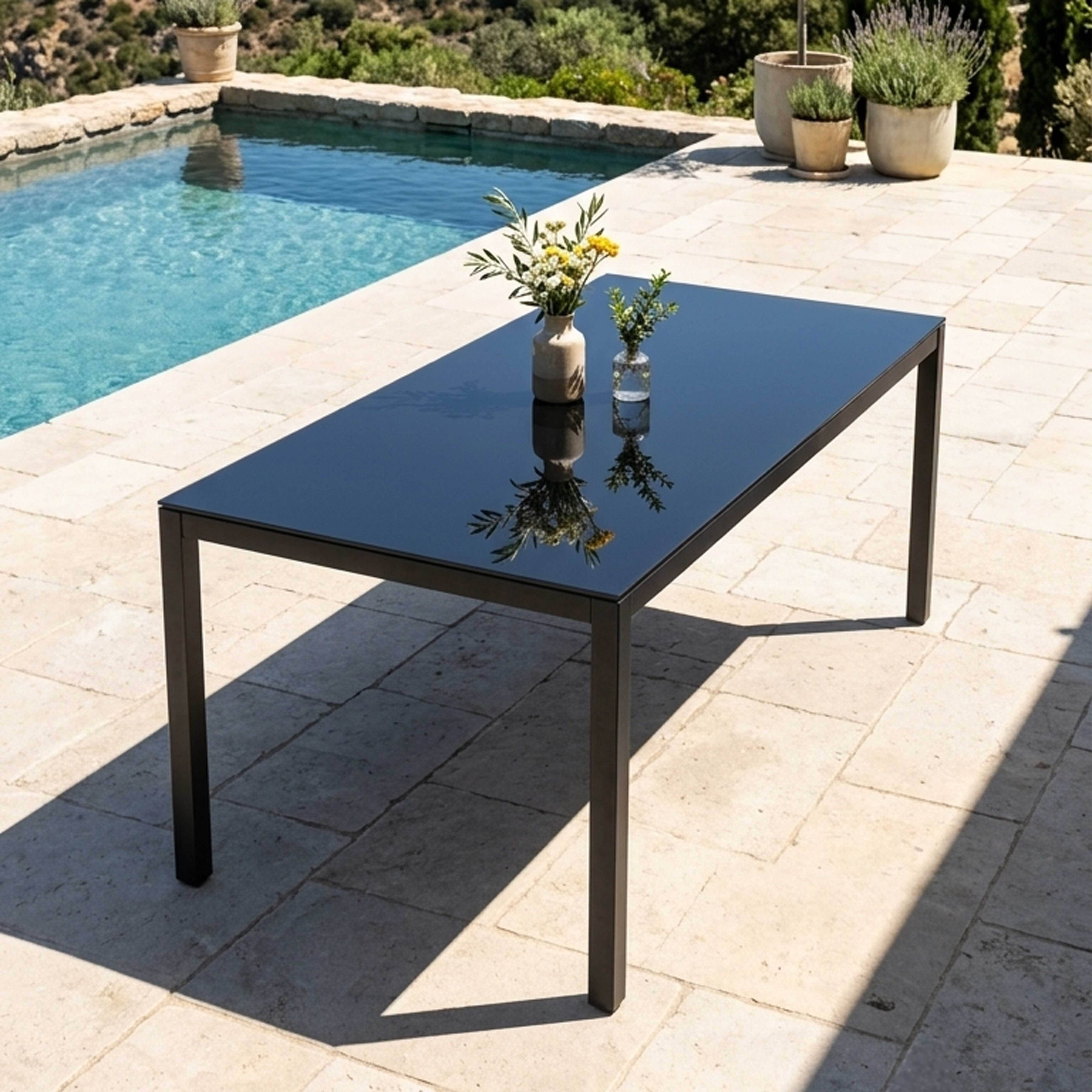 Oviala - Table de jardin en aluminium 8 places 180 cm gris anthracite Ajaccio - Oviala - Imagen 2