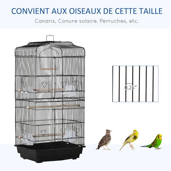 Cage à oiseaux volière avec mangeoires perchoirs plateau excrément amovible cage pour canaris perruches perroquets 46,5 x 35,5 x 92 cm noir - Image 9