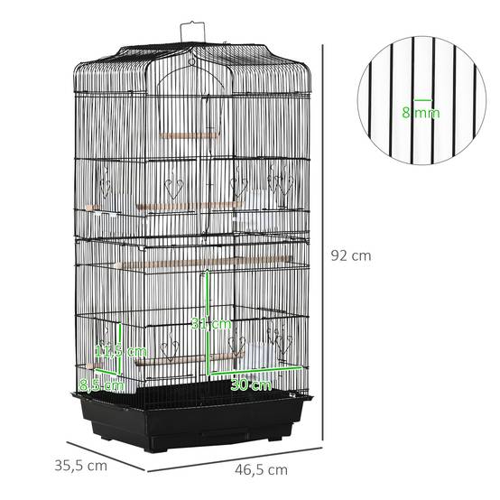 Cage à oiseaux volière avec mangeoires perchoirs plateau excrément amovible cage pour canaris perruches perroquets 46,5 x 35,5 x 92 cm noir - Image 5