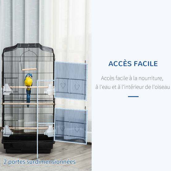 Cage à oiseaux volière avec mangeoires perchoirs plateau excrément amovible cage pour canaris perruches perroquets 46,5 x 35,5 x 92 cm noir - Image 8