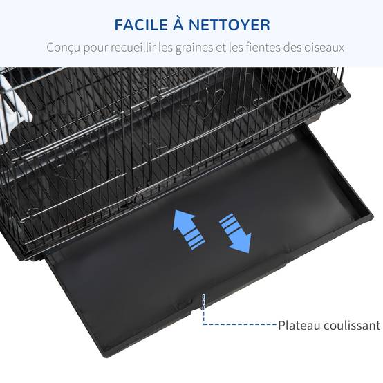 Cage à oiseaux volière avec mangeoires perchoirs plateau excrément amovible cage pour canaris perruches perroquets 46,5 x 35,5 x 92 cm noir - Image 7