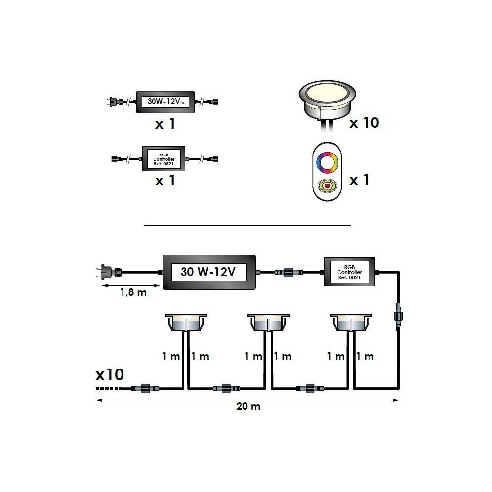 Decklinea - 10 Spots LED à Encastrer - RGB - Telecommande + Transformateur 30W - SIROS - Plug & Play - Dimmable - Imagen 3