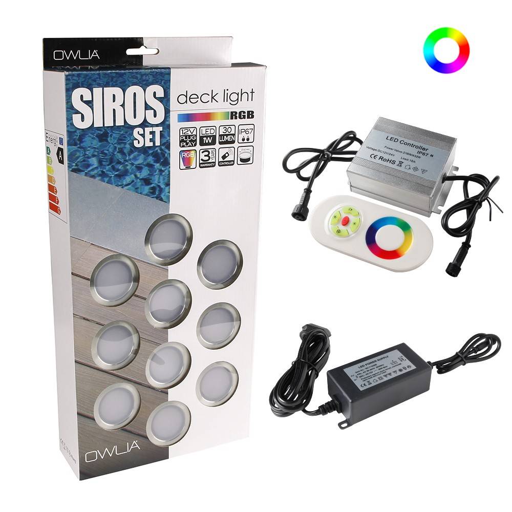 Decklinea - 10 Spots LED à Encastrer - RGB - Telecommande + Transformateur 30W - SIROS - Plug & Play - Dimmable - Imagen 1