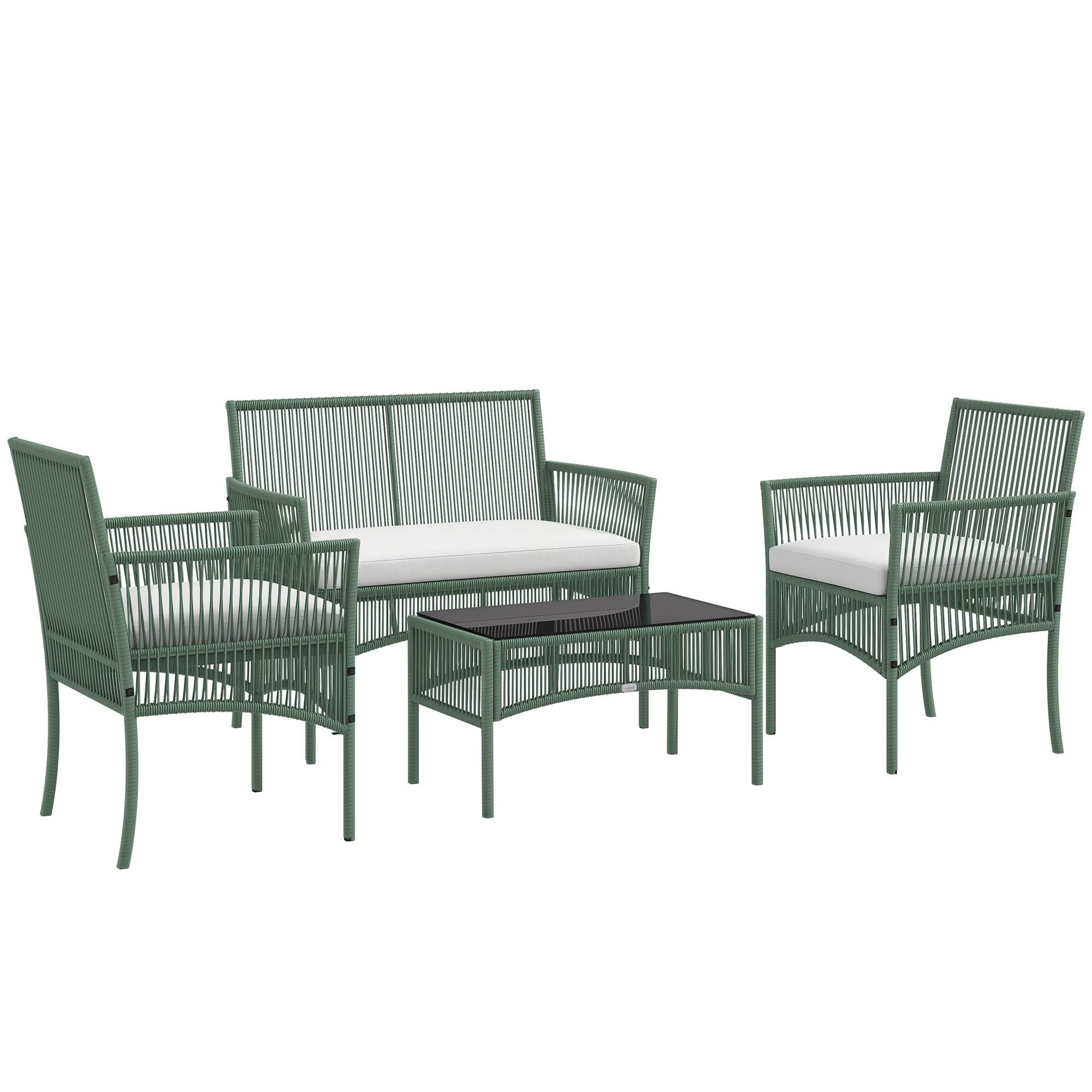 ComfortXL - Salon de jardin 4 places acier résine tressée patio détente vert - ComfortXL Outdoor Living - Image 1