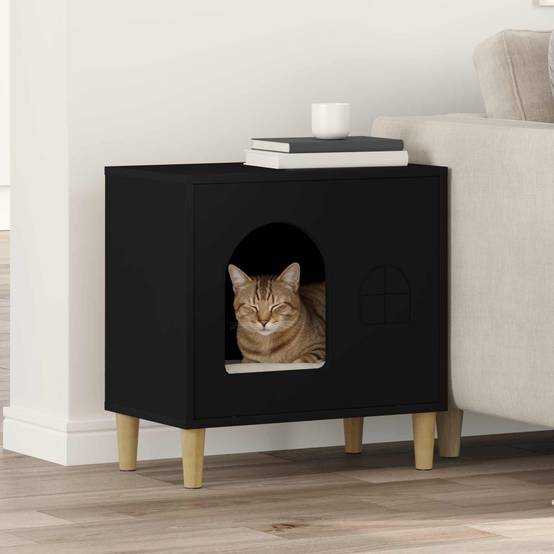 Abri Chat Intérieur Bois Moderne Noir 52cm pour Chat Discret Facile - ComfortXL Outdoor Living - Image 1