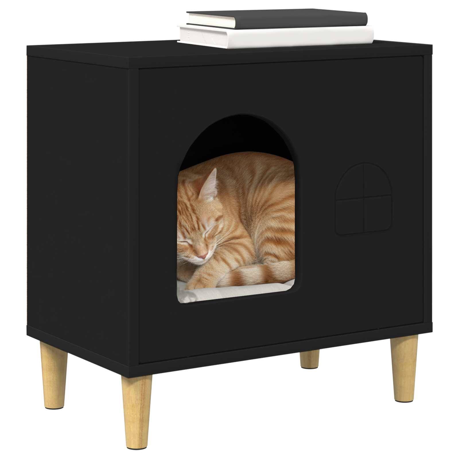 Abri Chat Intérieur Bois Moderne Noir 52cm pour Chat Discret Facile - ComfortXL Outdoor Living - Image 3