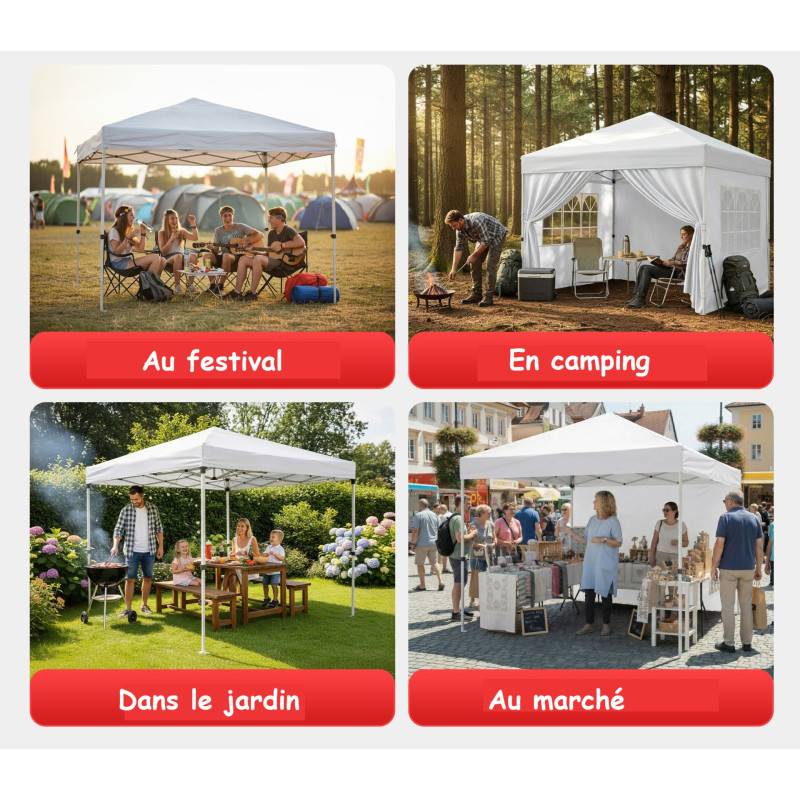 Pavillon 3x3m Tonnelle de jardin pliable rapide Blanc avec fenêtres Sac de rangement inclus - Image 6