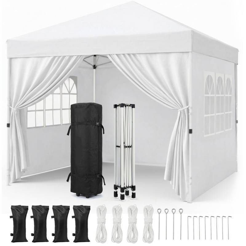 Pavillon 3x3m Tonnelle de jardin pliable rapide Blanc avec fenêtres Sac de rangement inclus - Image 1