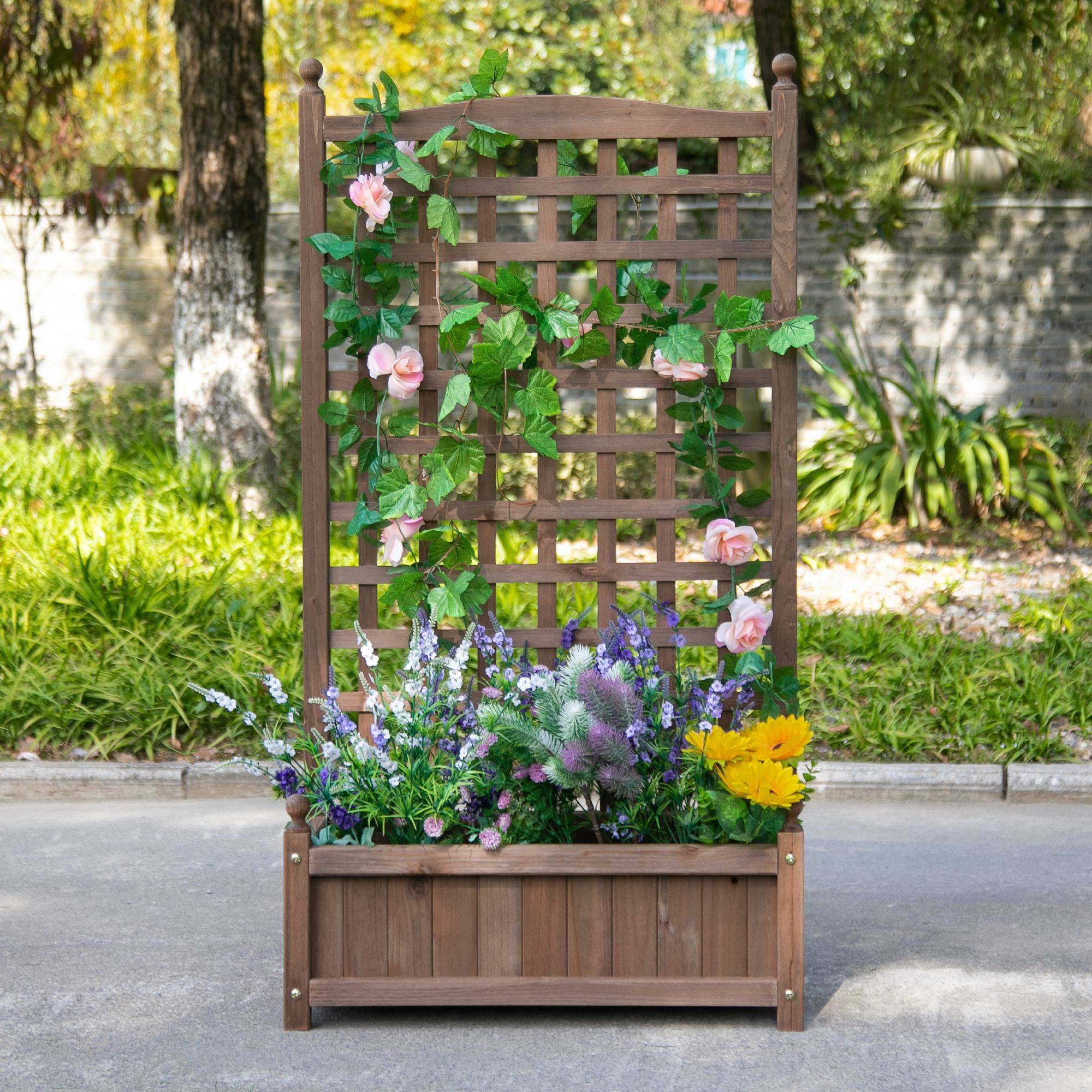 Sans Marque - Jardinière Treillis bac Fleurs sur Pied 64x28x120 cm Inserts irrigation - Image 4