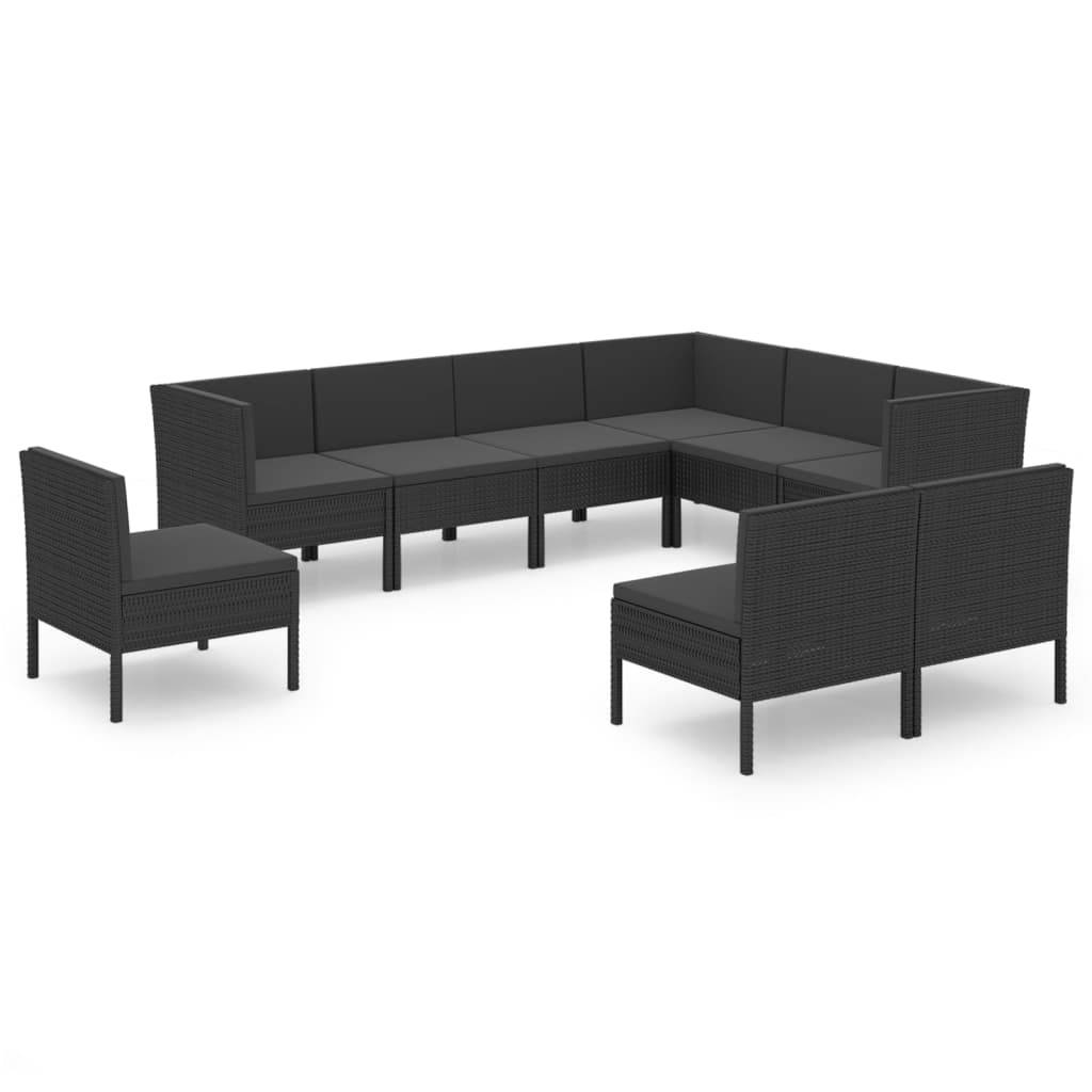Helloshop26 - Salon de jardin meuble d'extérieur ensemble de mobilier 9 pièces avec coussins résine tressée noir - Imagen 1