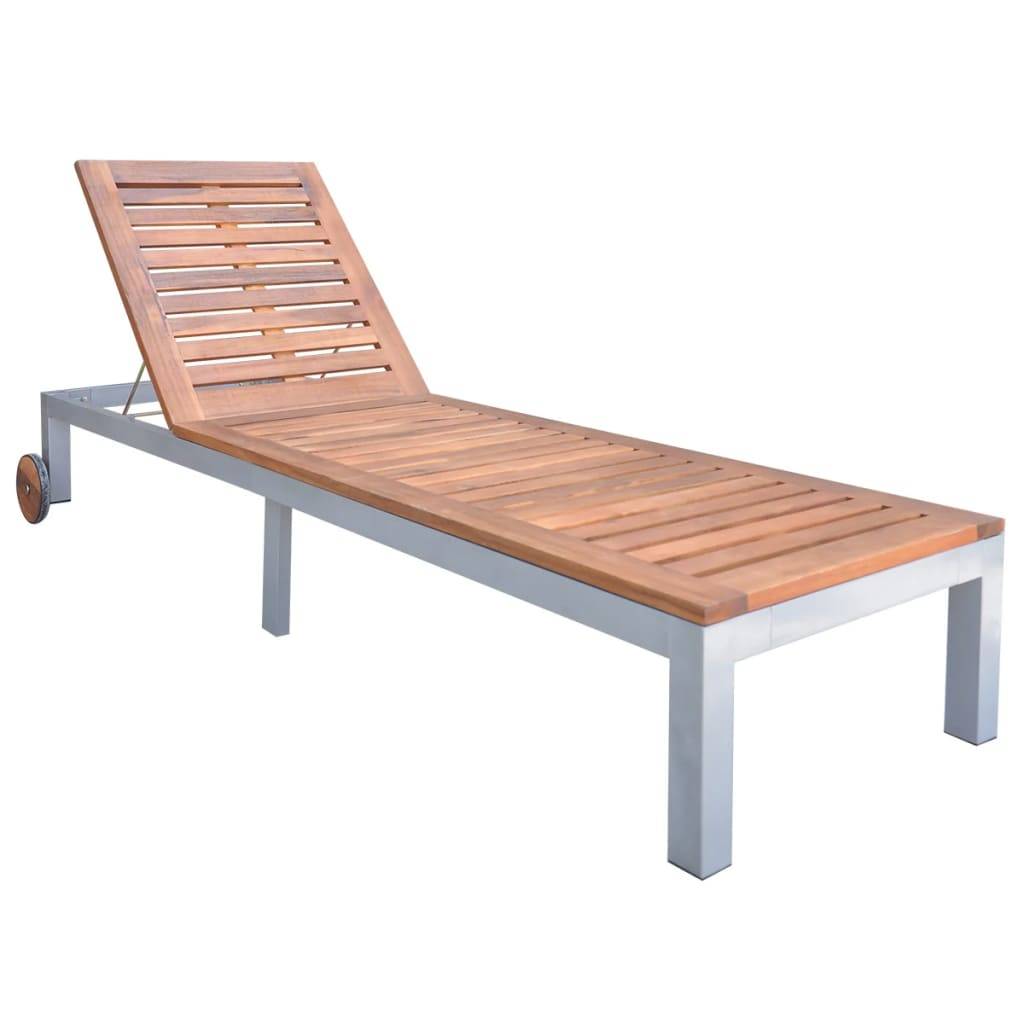 Helloshop26 - Transat chaise longue bain de soleil lit de jardin terrasse meuble d'extérieur avec coussin bois d'acacia et acier galvanisé - Imagen 2