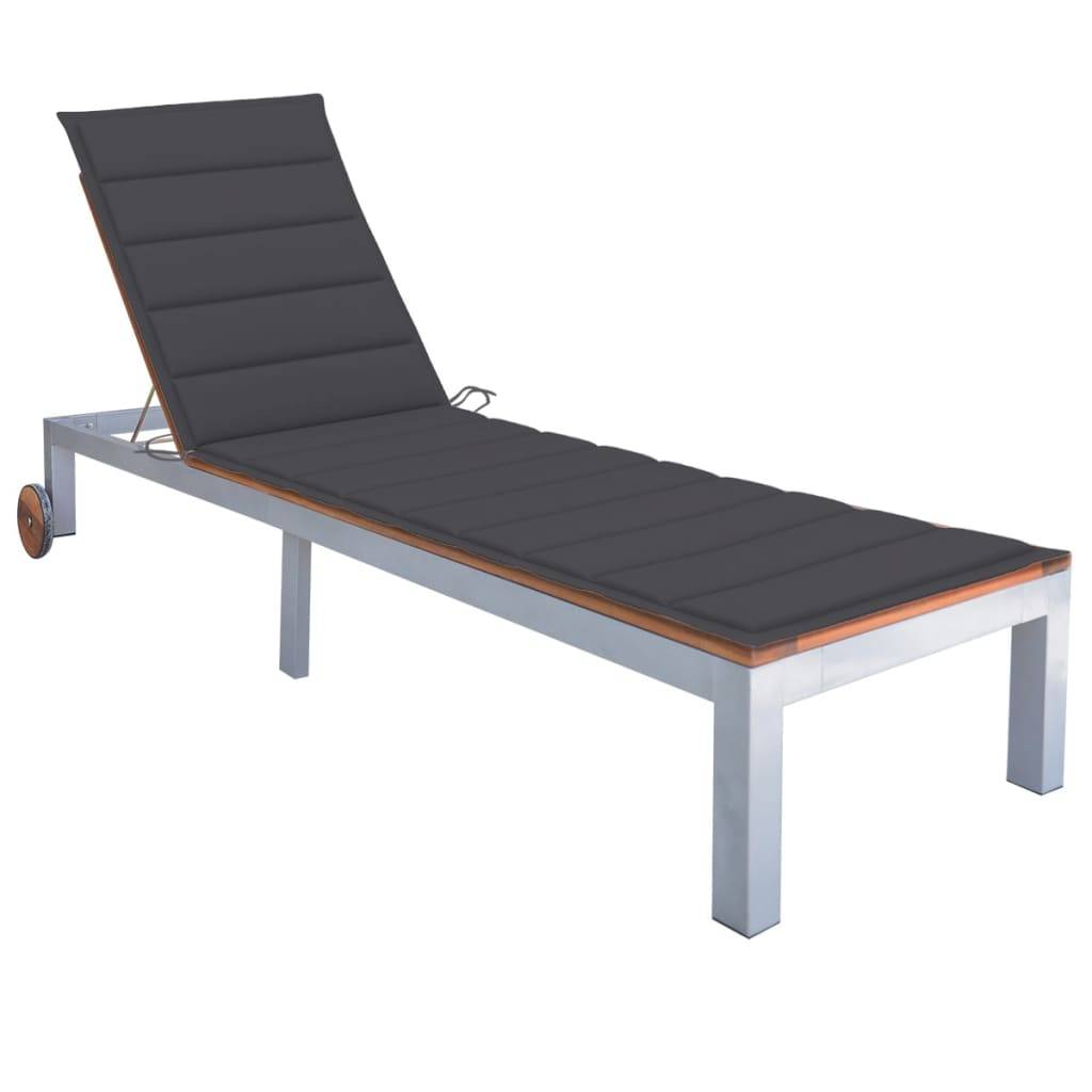 Helloshop26 - Transat chaise longue bain de soleil lit de jardin terrasse meuble d'extérieur avec coussin bois d'acacia et acier galvanisé - Imagen 1