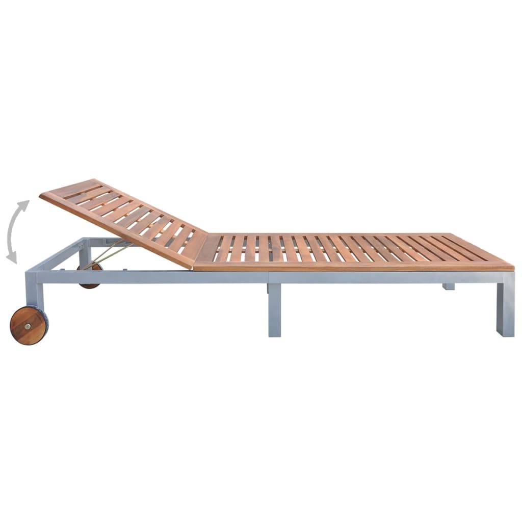 Helloshop26 - Transat chaise longue bain de soleil lit de jardin terrasse meuble d'extérieur avec coussin bois d'acacia et acier galvanisé - Imagen 4