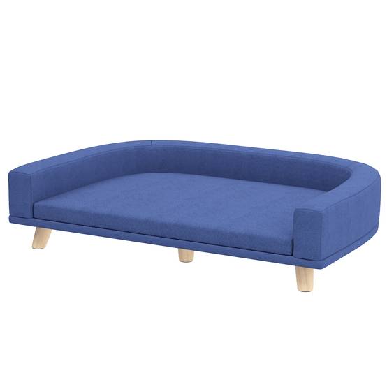 Canapé pour chien grand lit surélevé pour chien coussin lavable cadre en bois tissu polyester 98 x 67 x 25 cm bleu - Image 2