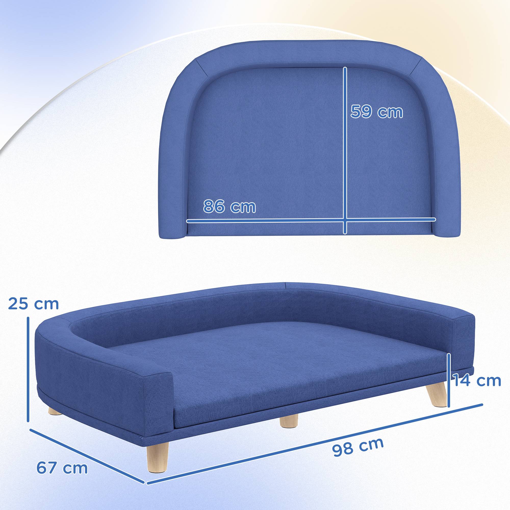 Canapé pour chien grand lit surélevé pour chien coussin lavable cadre en bois tissu polyester 98 x 67 x 25 cm bleu - Image 5