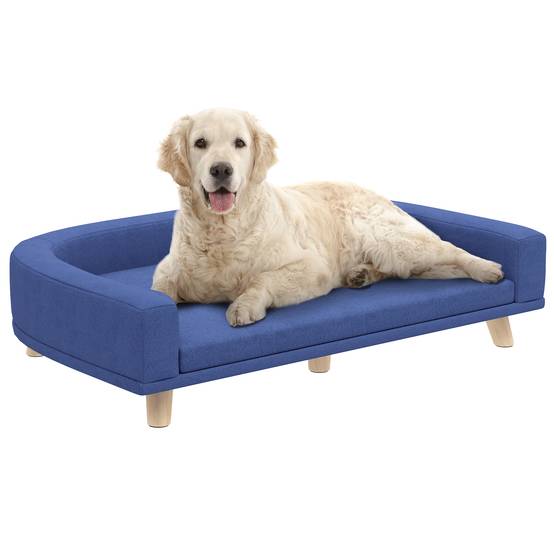 Canapé pour chien grand lit surélevé pour chien coussin lavable cadre en bois tissu polyester 98 x 67 x 25 cm bleu - Image 1