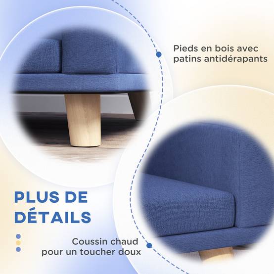 Canapé pour chien grand lit surélevé pour chien coussin lavable cadre en bois tissu polyester 98 x 67 x 25 cm bleu - Image 8