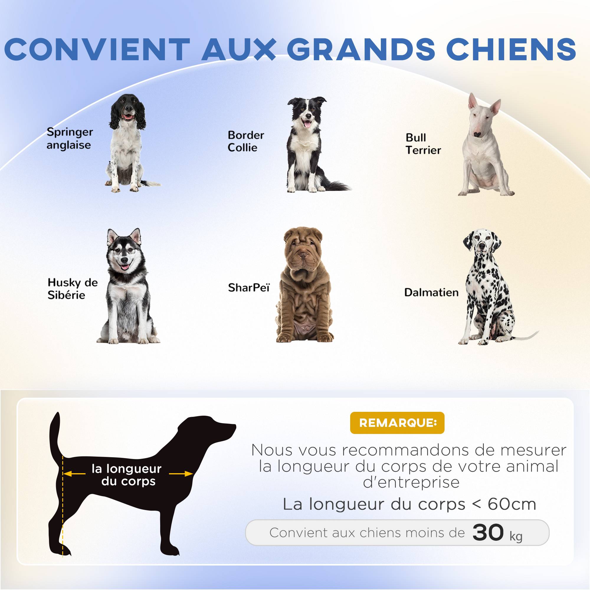 Canapé pour chien grand lit surélevé pour chien coussin lavable cadre en bois tissu polyester 98 x 67 x 25 cm bleu - Image 6