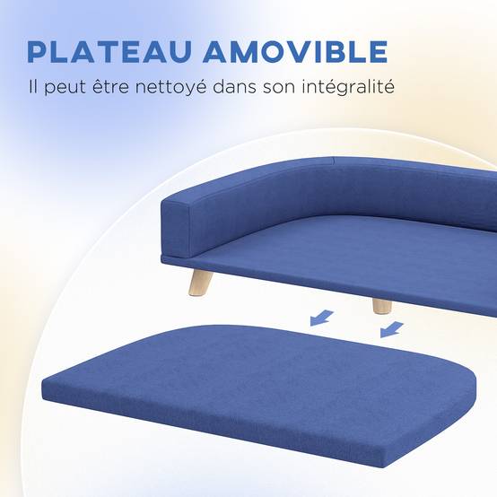 Canapé pour chien grand lit surélevé pour chien coussin lavable cadre en bois tissu polyester 98 x 67 x 25 cm bleu - Image 7