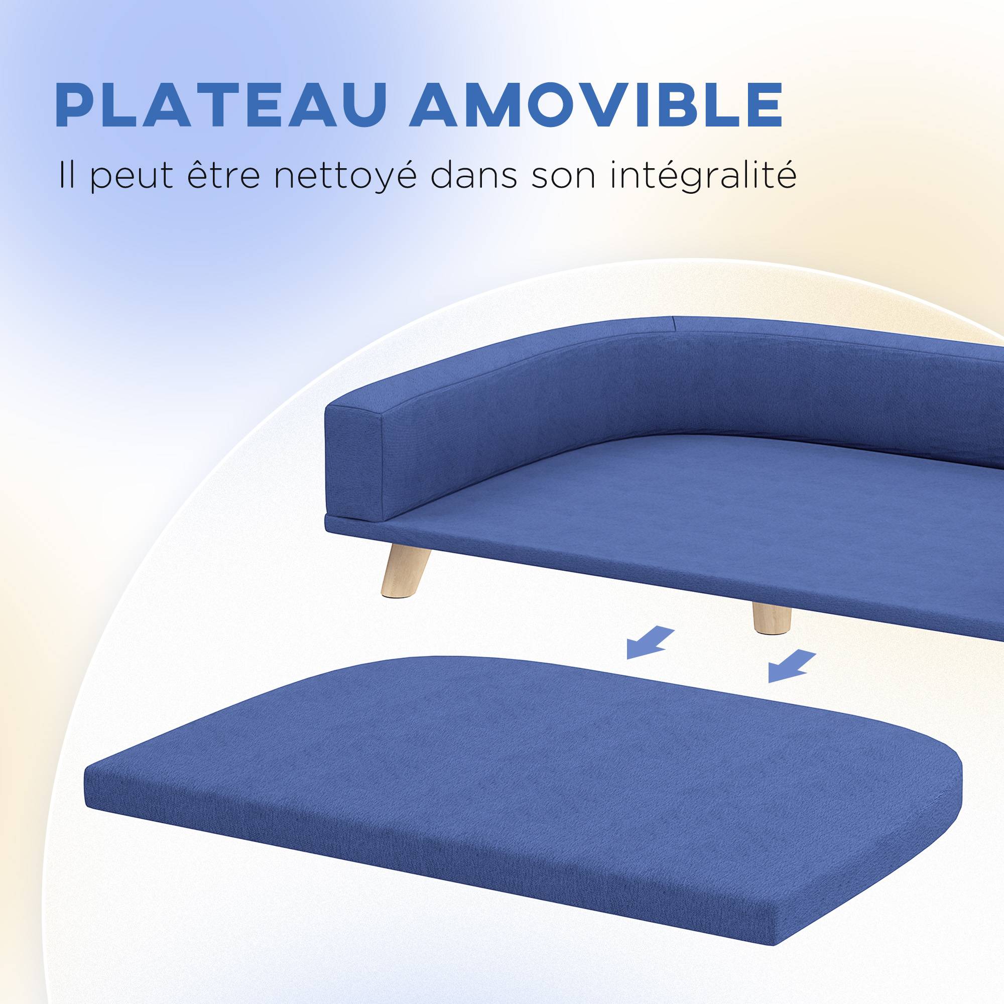 Canapé pour chien grand lit surélevé pour chien coussin lavable cadre en bois tissu polyester 98 x 67 x 25 cm bleu - Image 7