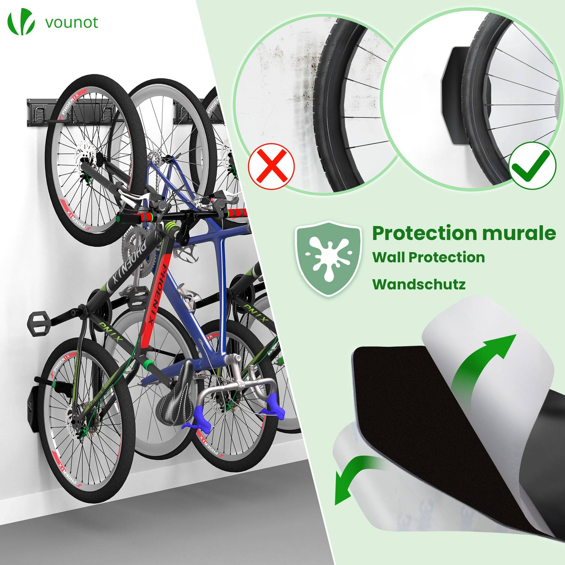 Support mural rangement pour 6 velos et 3 casques rails et crochets metal noir - Image 4
