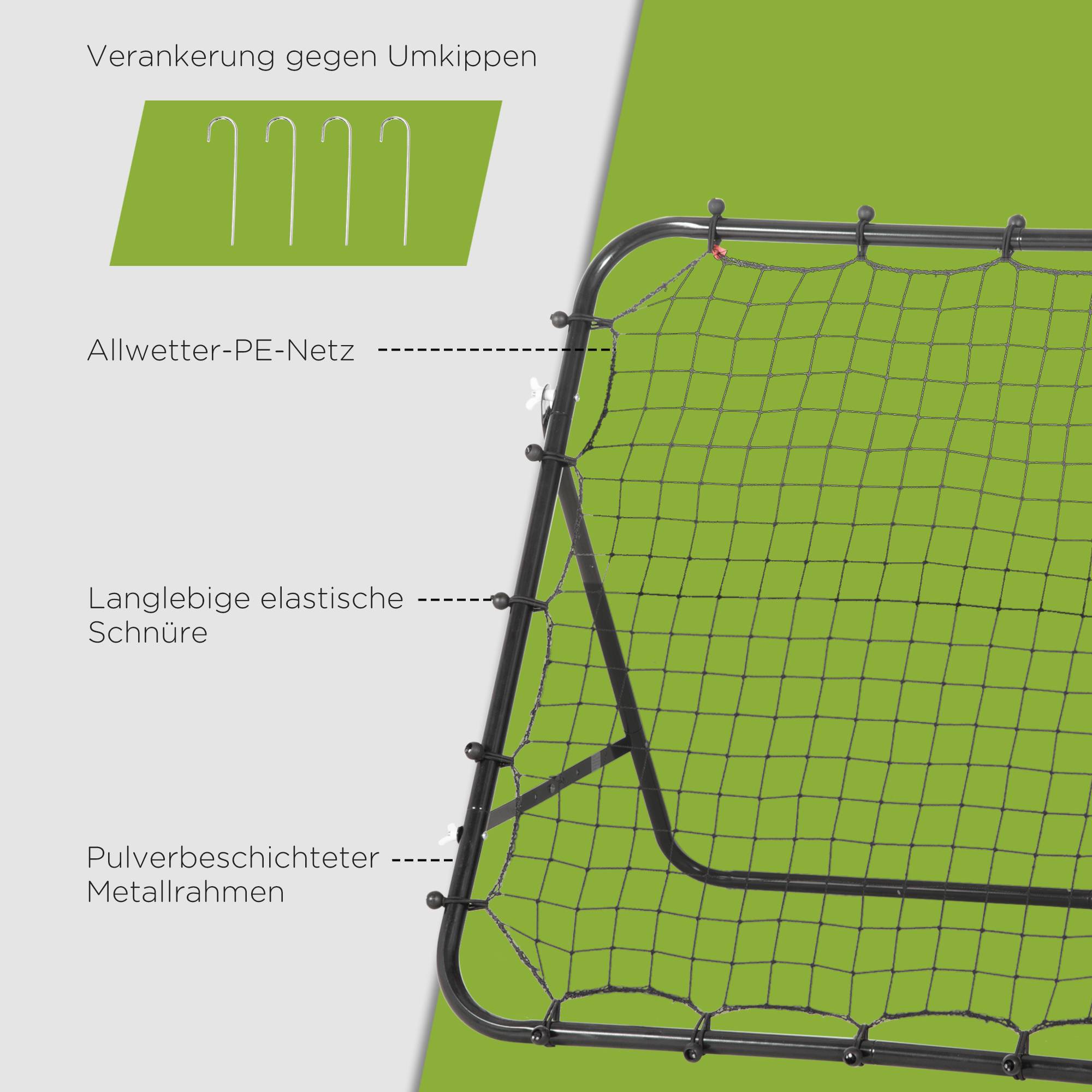 Mur de rebond football 84x84 cm, angle réglable en continu, entraînement tir, passes et contrôle, noir - Image 8