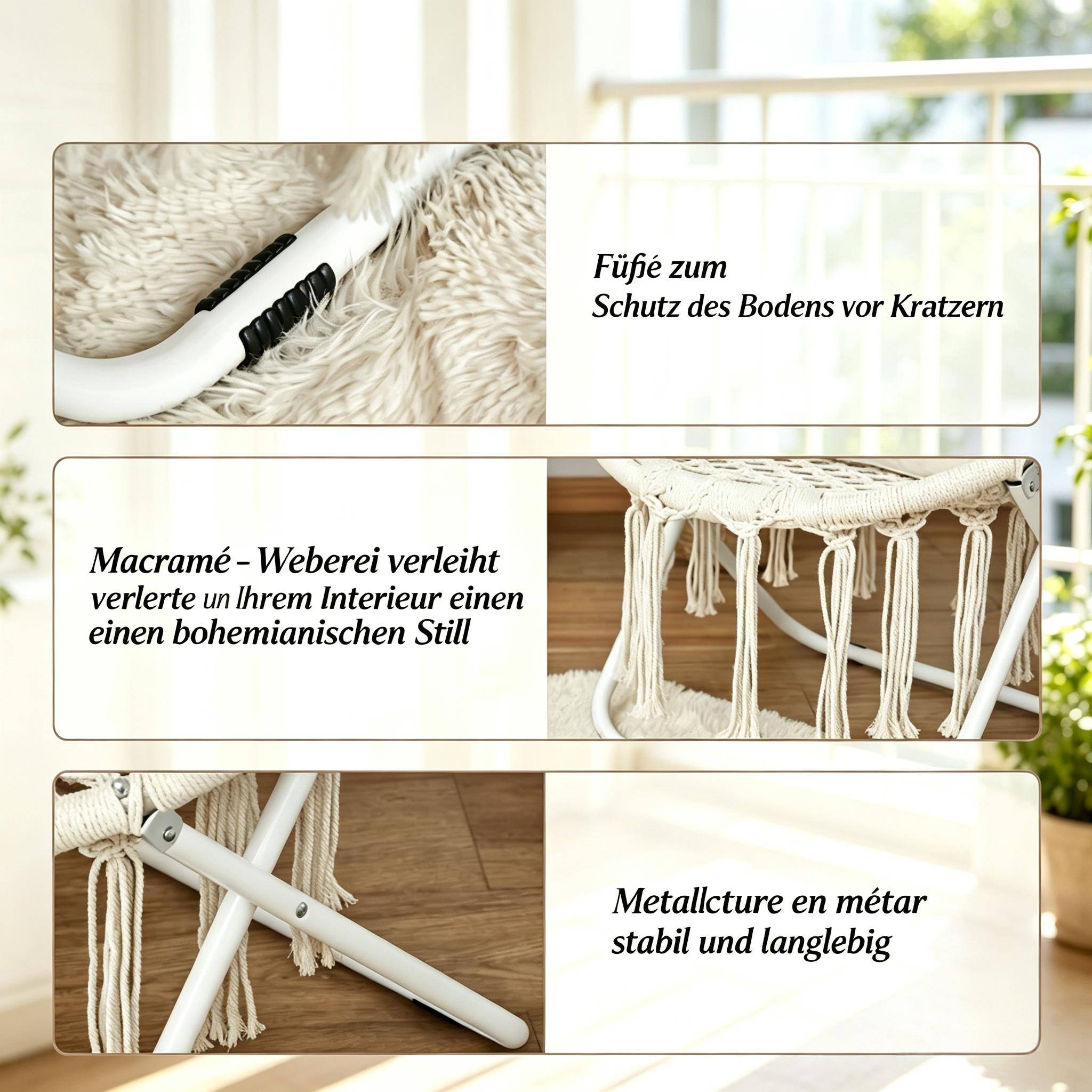 Fauteuil de jardin pliant Macramé Métal Coton Balcon Terrasse Siège rond Beige 77x64x74cm - ComfortXL Outdoor Living - Image 6