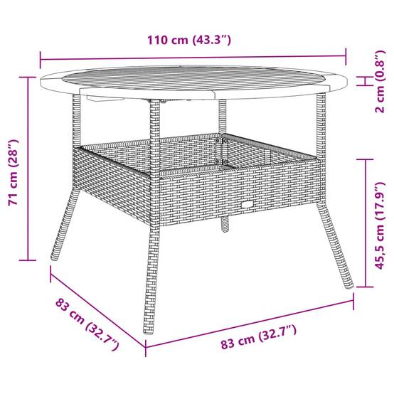 Table de jardin en résine tressée grise avec dessus en bois d'acacia 110 x 71 cm - PANGIVO - Image 10
