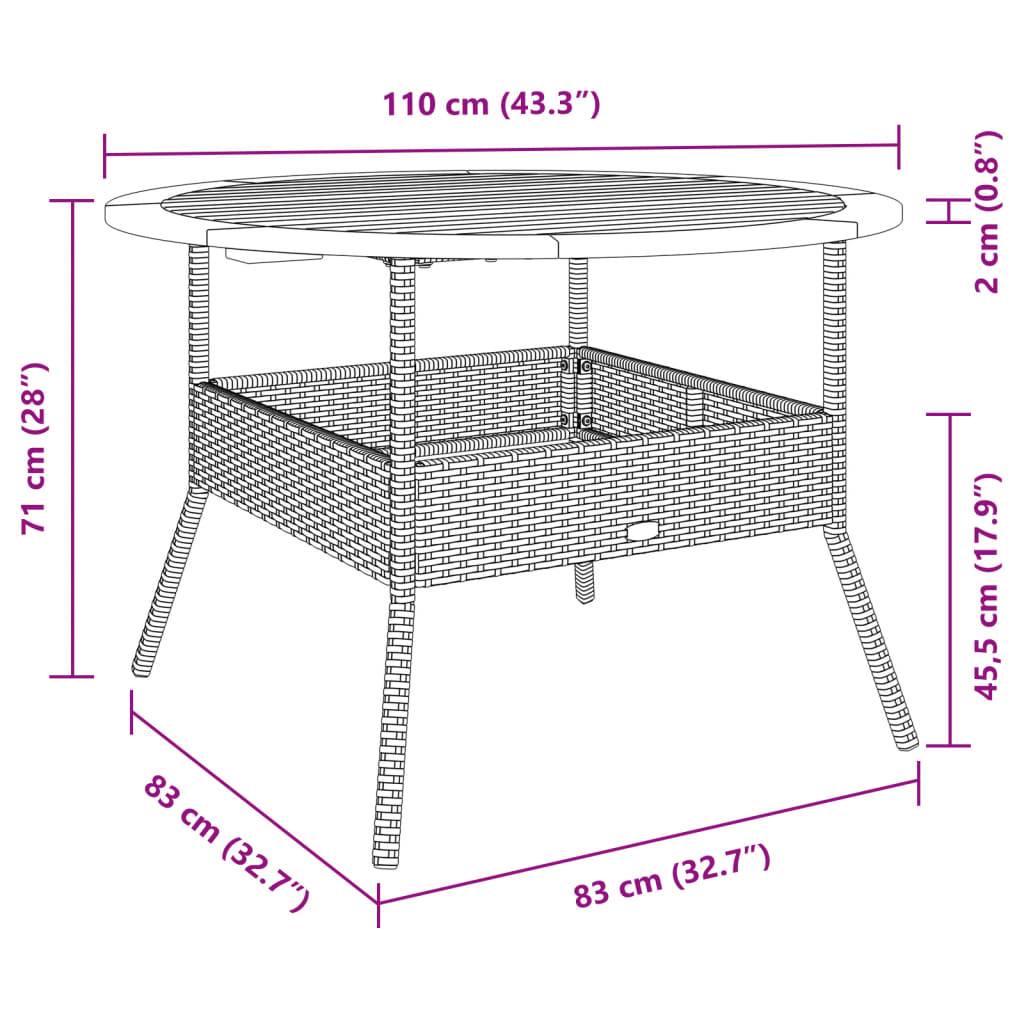 Table de jardin en résine tressée grise avec dessus en bois d'acacia 110 x 71 cm - PANGIVO - Image 10