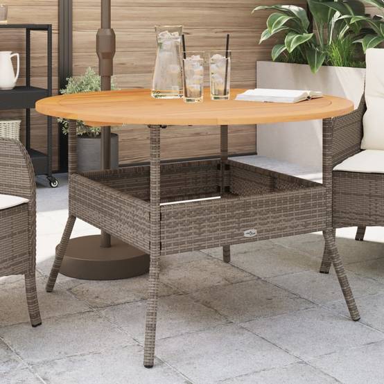 Table de jardin en résine tressée grise avec dessus en bois d'acacia 110 x 71 cm - PANGIVO - Image 1