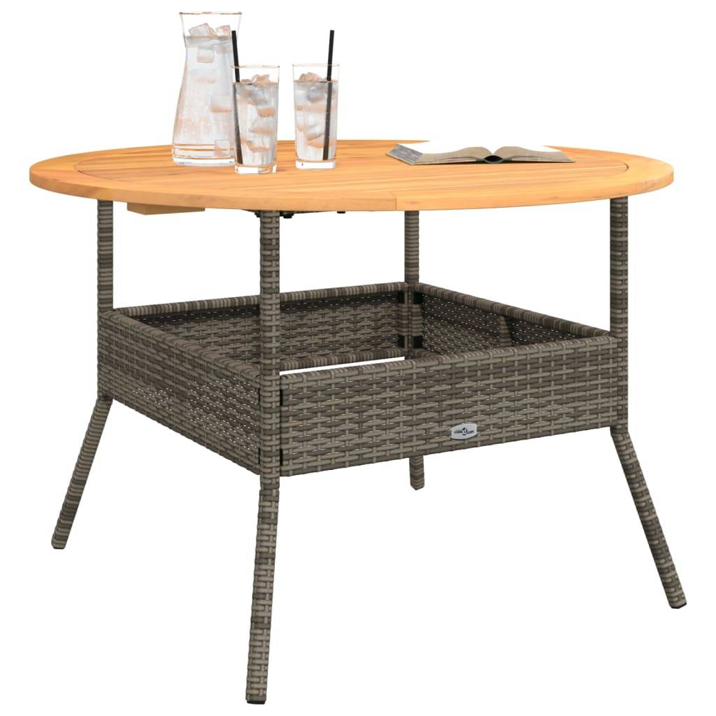 Table de jardin en résine tressée grise avec dessus en bois d'acacia 110 x 71 cm - PANGIVO - Image 4