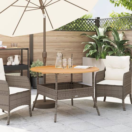 Table de jardin en résine tressée grise avec dessus en bois d'acacia 110 x 71 cm - PANGIVO - Image 3