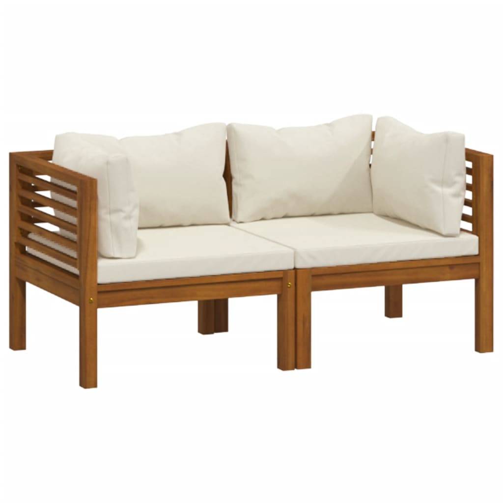 Canapé de Jardin 2p Bois d'Acacia Modulable avec Coussins Crème pour Balcon – ComfortXL Outdoor Living - Image 2