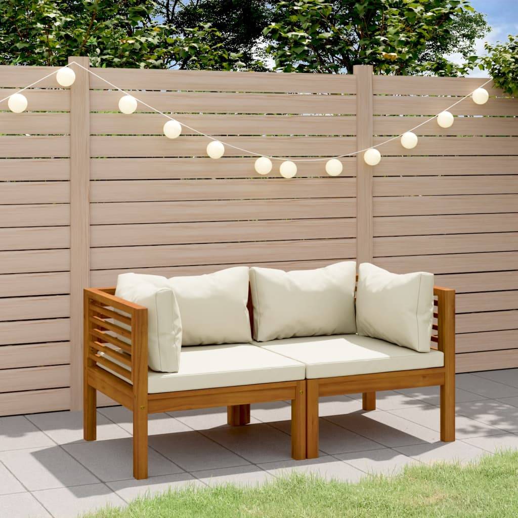 Canapé de Jardin 2p Bois d'Acacia Modulable avec Coussins Crème pour Balcon – ComfortXL Outdoor Living - Image 1