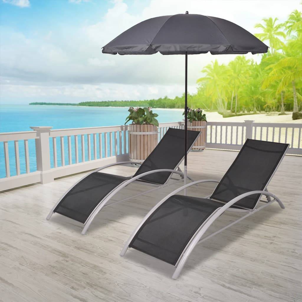 Vidaxl - Chaises longues et parasol Aluminium Noir vidaXL 42161 - Imagen 1