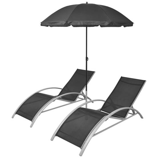 Vidaxl - Chaises longues et parasol Aluminium Noir vidaXL 42161 - Imagen 2