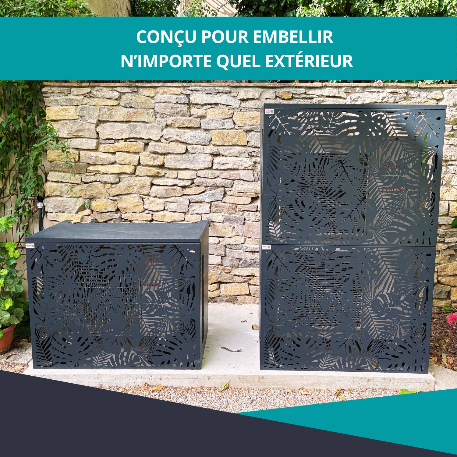Cache climatiseur, ATOLE en aluminium thermolaqué - Taille 1 : H. 80 x L. 100 x P. 54 cm - Gris anthracite - Image 4