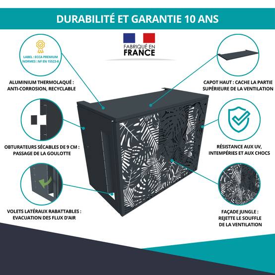 Cache climatiseur, ATOLE en aluminium thermolaqué - Taille 1 : H. 80 x L. 100 x P. 54 cm - Gris anthracite - Image 5