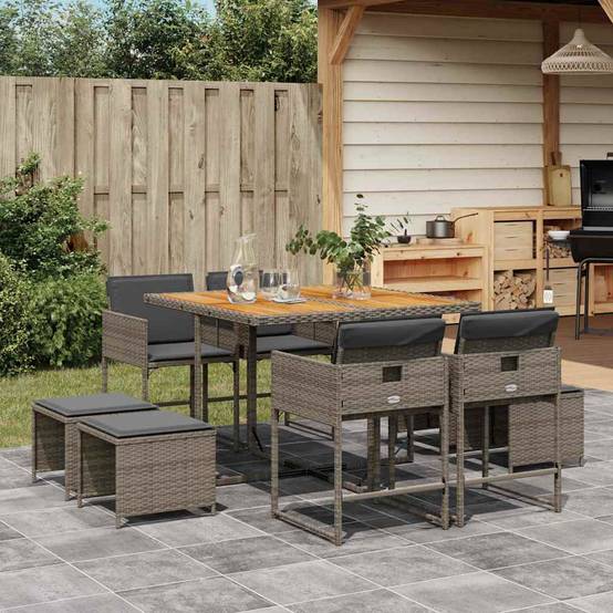 Salon de jardin 8 personnes résine tressée encastrable plateau en bois Gris – ComfortXL Outdoor Living - Image 1