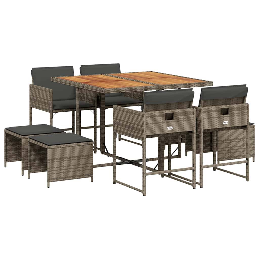 Salon de jardin 8 personnes résine tressée encastrable plateau en bois Gris – ComfortXL Outdoor Living - Image 2
