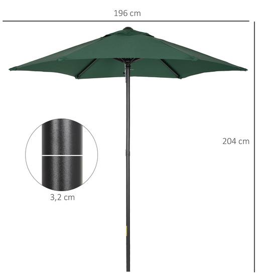 Parasol Droit Mât Aluminium pour Terrasse Jardin Toit Anti-Vent Ø196 cm Vert - ComfortXL Outdoor Living - Image 5
