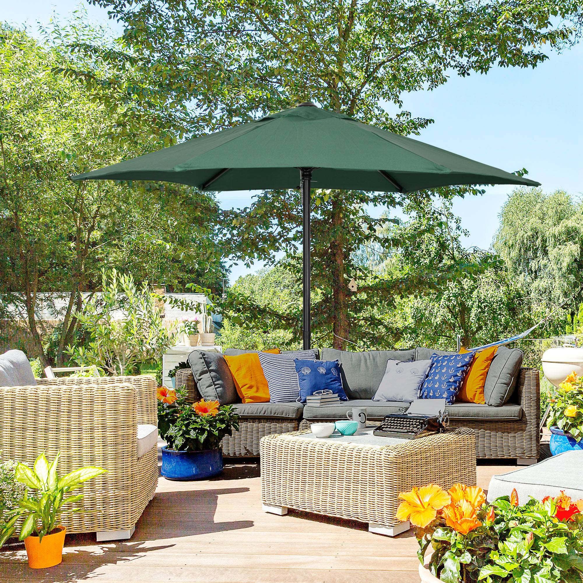 Parasol Droit Mât Aluminium pour Terrasse Jardin Toit Anti-Vent Ø196 cm Vert - ComfortXL Outdoor Living - Image 4