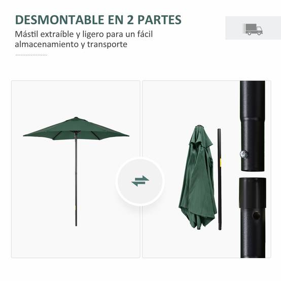 Parasol Droit Mât Aluminium pour Terrasse Jardin Toit Anti-Vent Ø196 cm Vert - ComfortXL Outdoor Living - Image 6